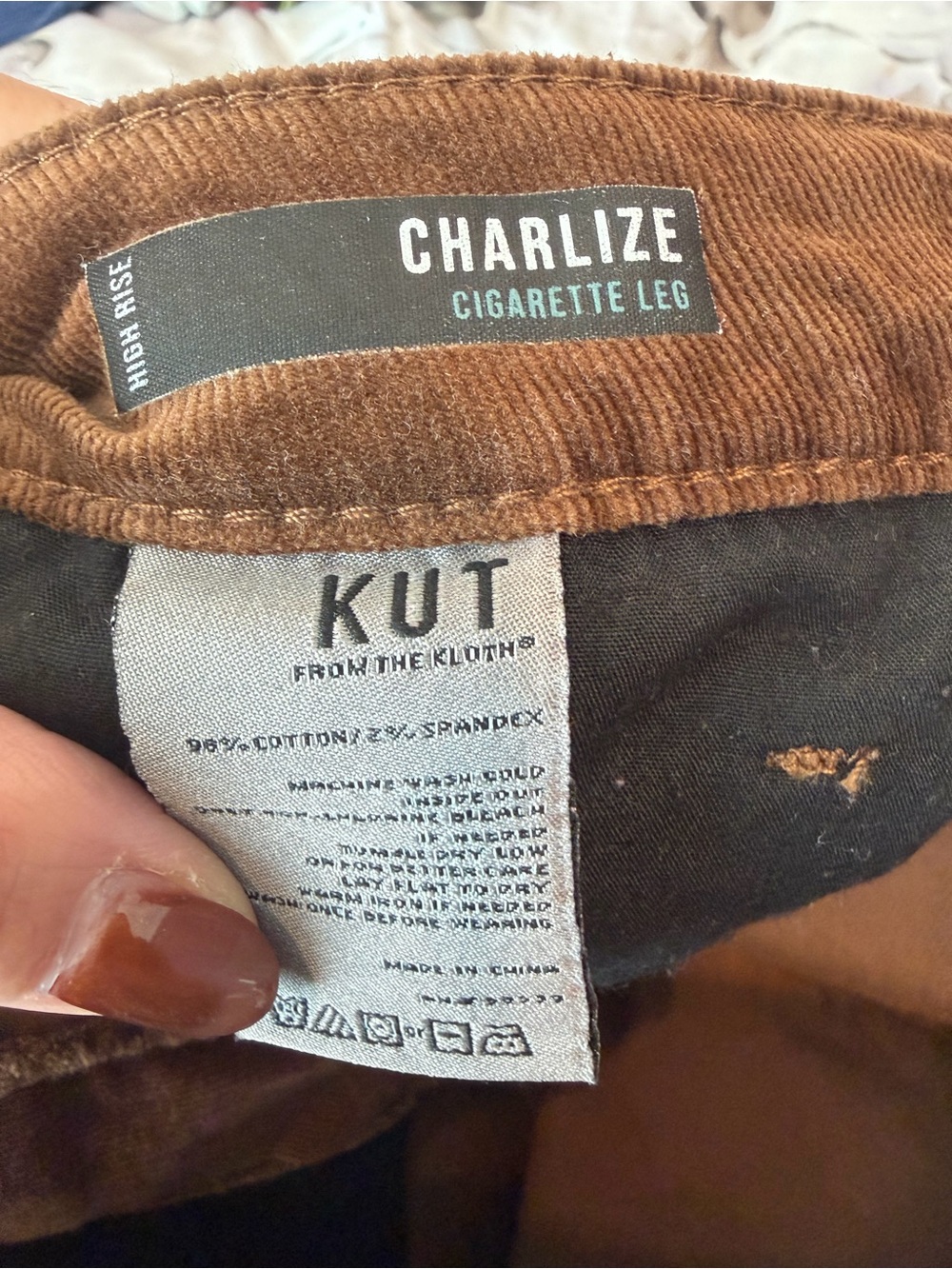 Kut from the Kloth Charlize Cigarette Brown Corduroy Pants